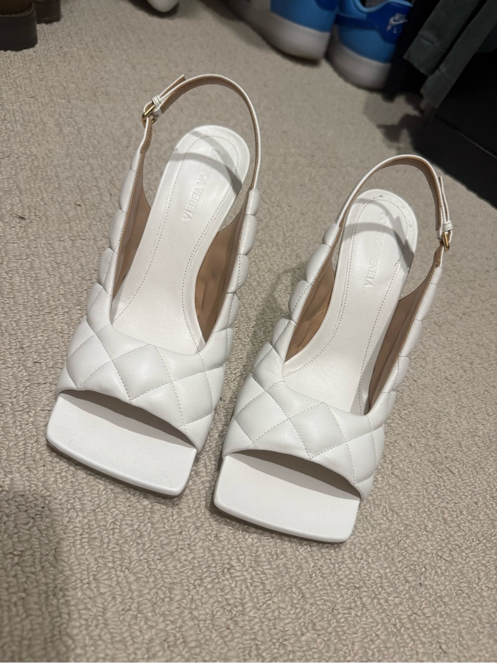 Bottega Veneta Lido Quilted Slingback Sandals White Nappa 38.5 New